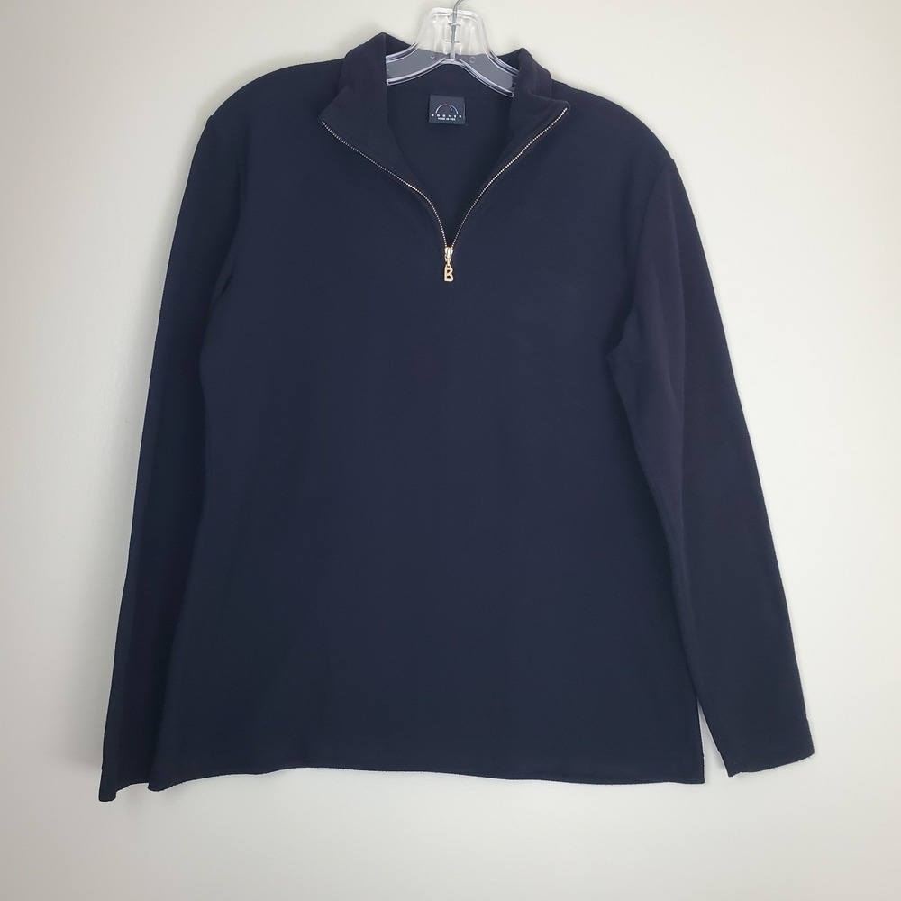 Vintage Bogner Women's Black Quarter Zip Fleece Pullover Large Made In USA